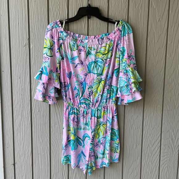 Lilly Pulitzer Calla Off-Shoulder Romper Mermaid in the Shade XS NWOT - Picture 1 of 7